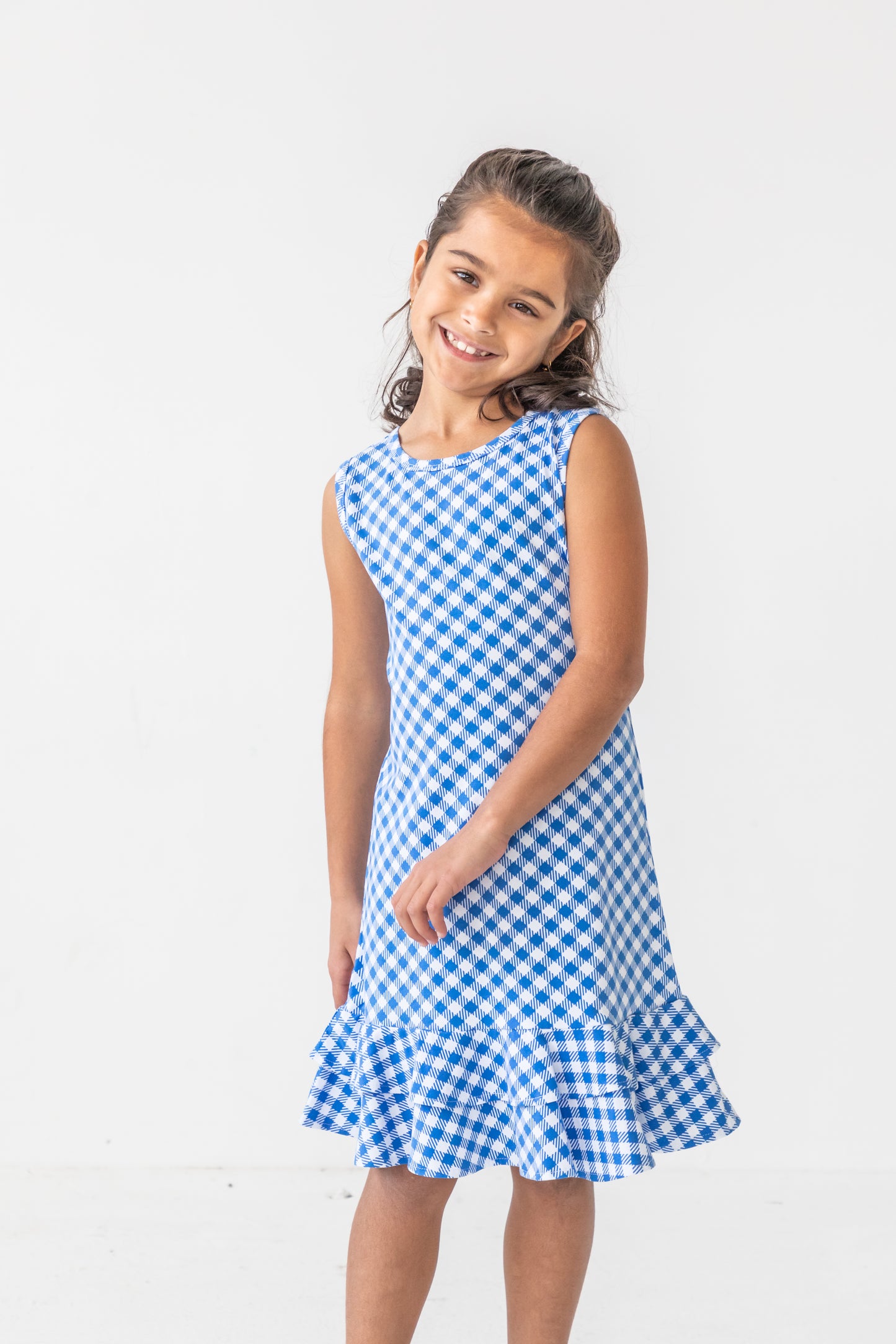 Florence Eiseman Easy Breezy Gingham Knit Dress With Hem Ruffles