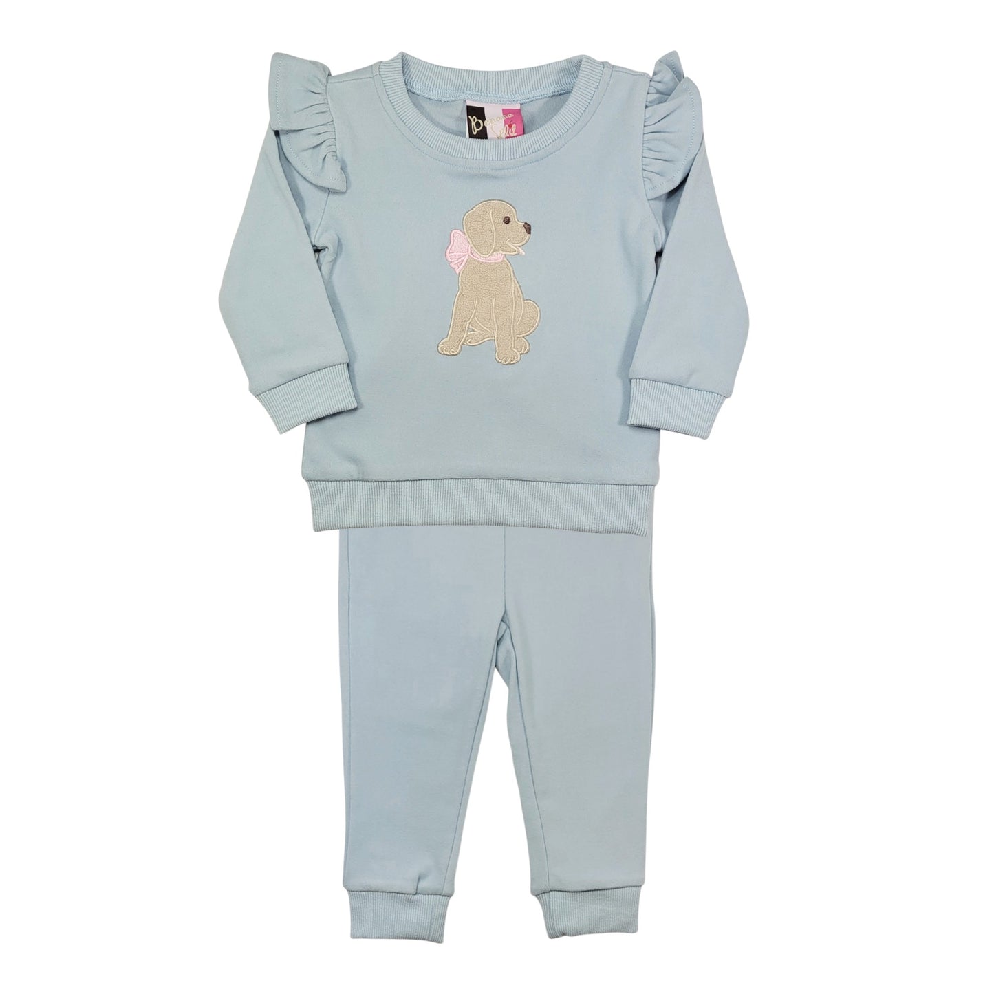 Banana Split Ruffle Puppy Applique Jogger Set
