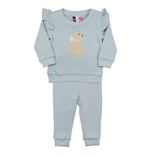 Banana Split Ruffle Puppy Applique Jogger Set