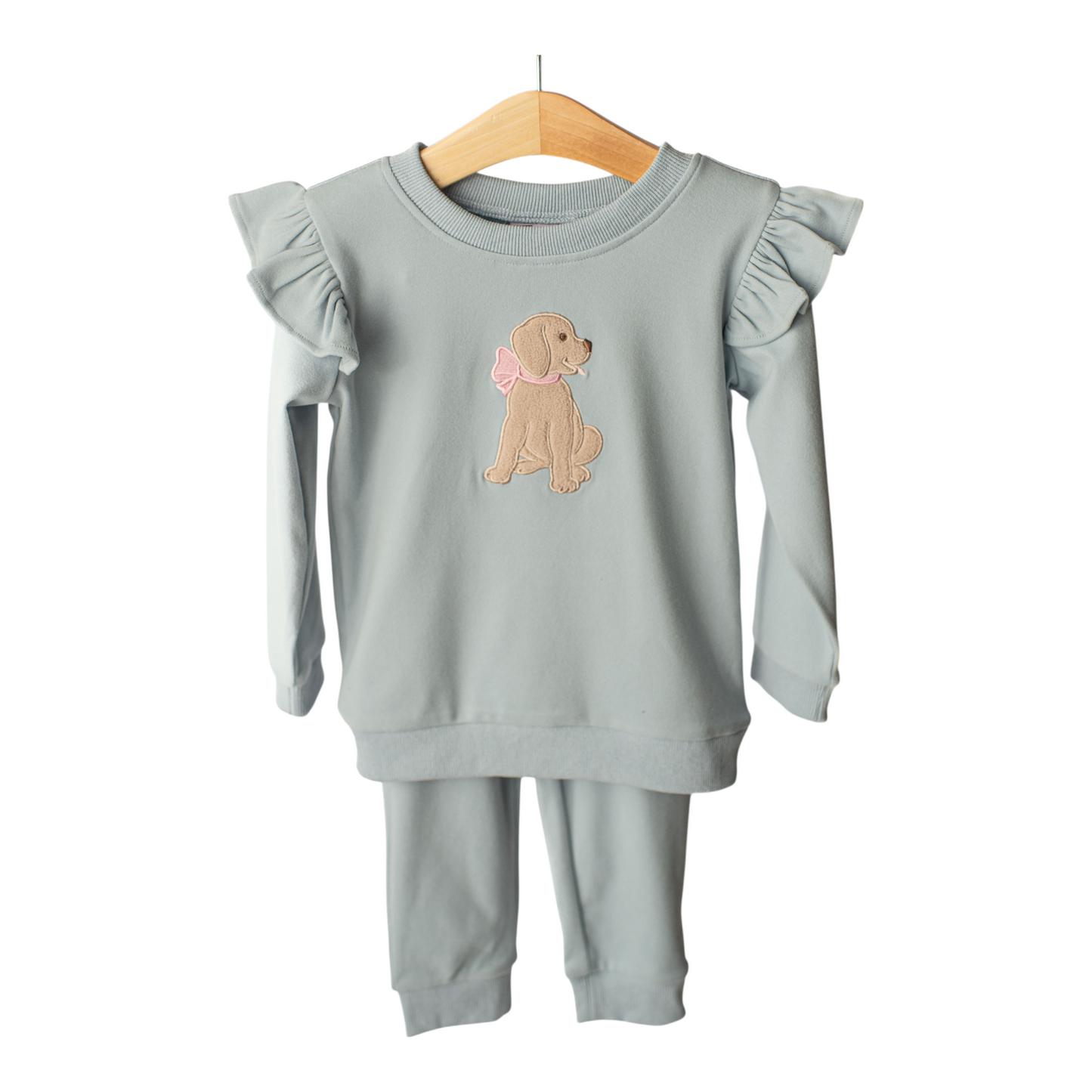 Banana Split Ruffle Puppy Applique Jogger Set