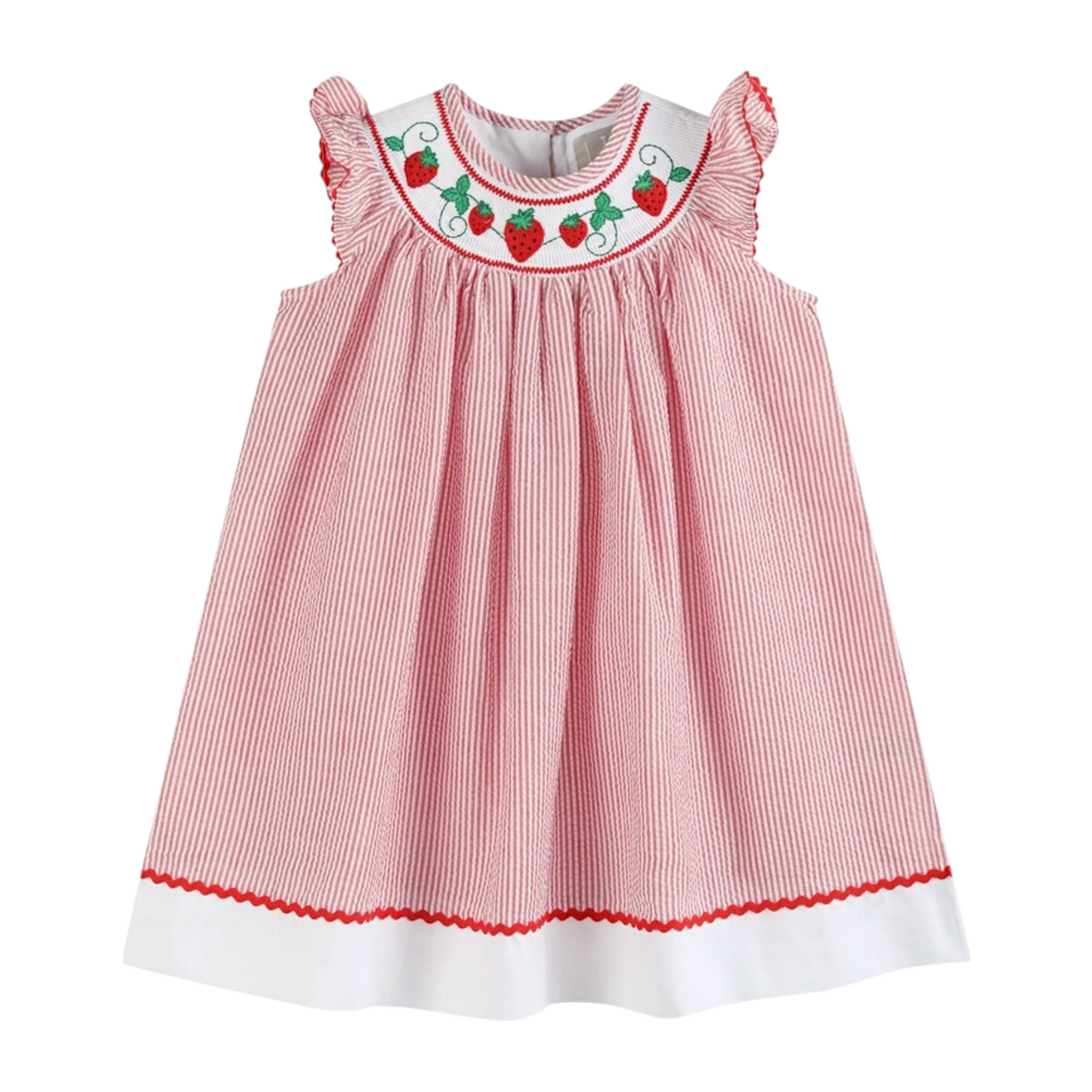 Lil Cactus Strawberry Smocked Seersucker Bishop Dress