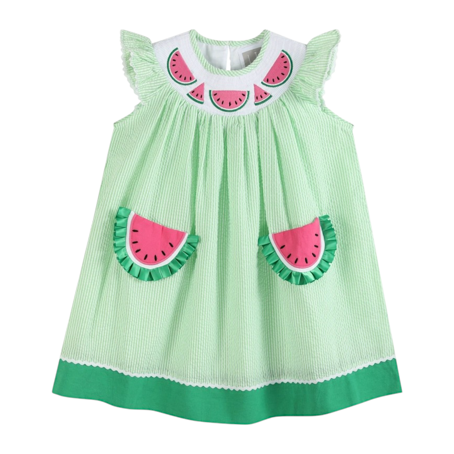 Lil Cactus Watermelon Smocked Seersucker Bishop Dress