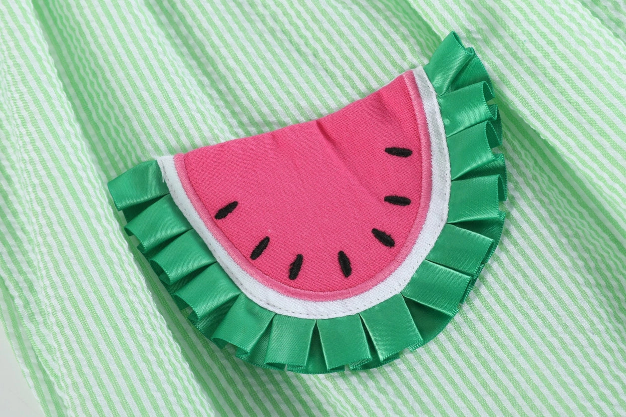 Lil Cactus Watermelon Smocked Seersucker Bishop Dress