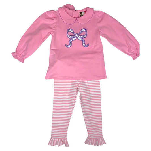 Banana Split Floral Bow Applique Pant Set