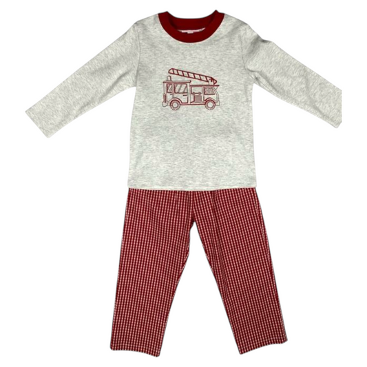 Banana Split Firetruck Embroidered Pant Set