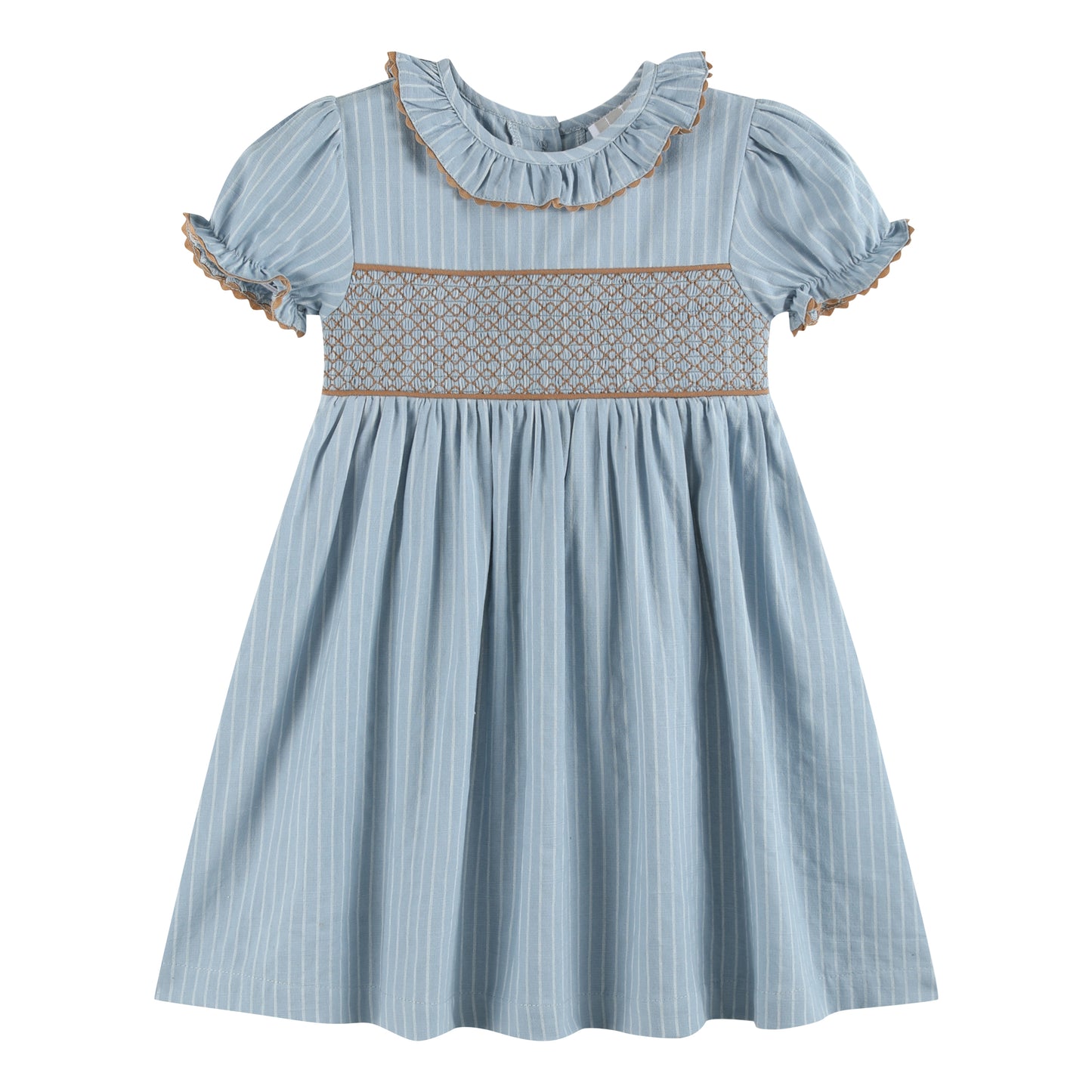 Lil Cactus Pinstripe Smocked Ruffle Collar Dress
