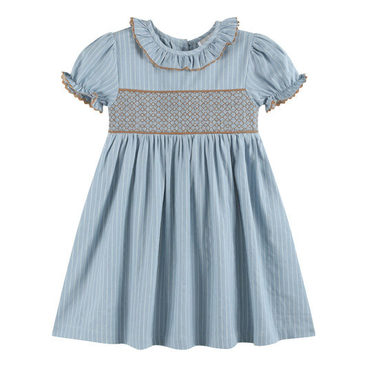 Lil Cactus Pinstripe Smocked Ruffle Collar Dress