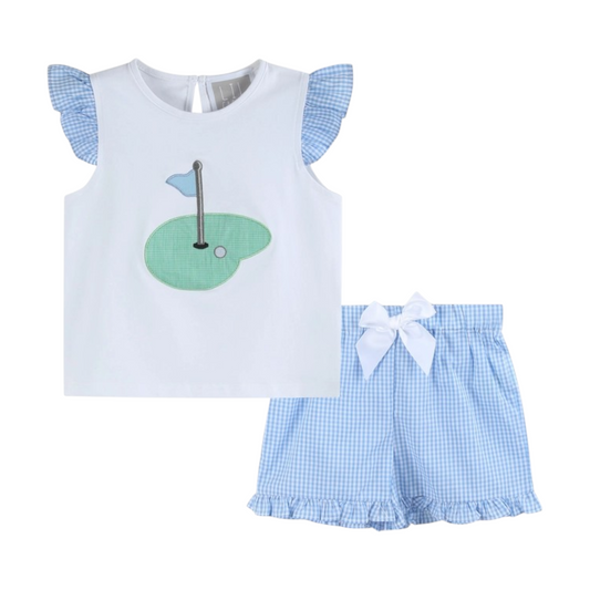 Lil Cactus Golf Hole Applique Ruffle Short Set