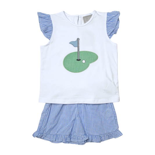 Lil Cactus Golf Hole Applique Ruffle Short Set