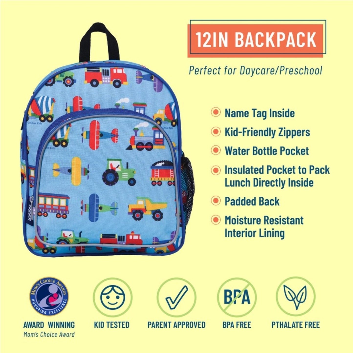 Wildkin Trains Planes and Trucks 12 Inch Backpack