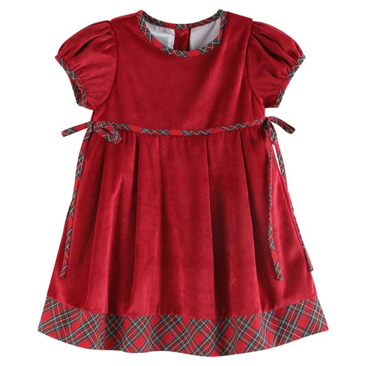 Lil Cactus Velvet Christmas Plaid Bow Dress
