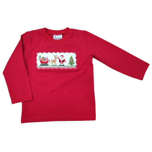 Delaney Smocked Santa & Reindeer Shirt