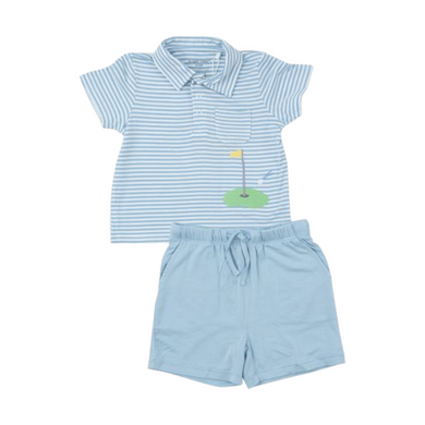 Angel Dear Dream Blue Stripe Short And Polo Shirt Set