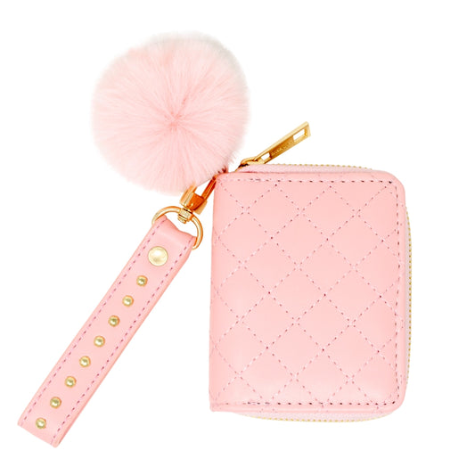 Tiny Treats Quilted Stud Strap Wallet with Pom-Pom
