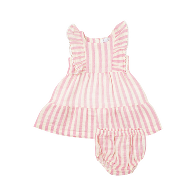 Angel Dear Pink Stripe Picot Edged Dress Set