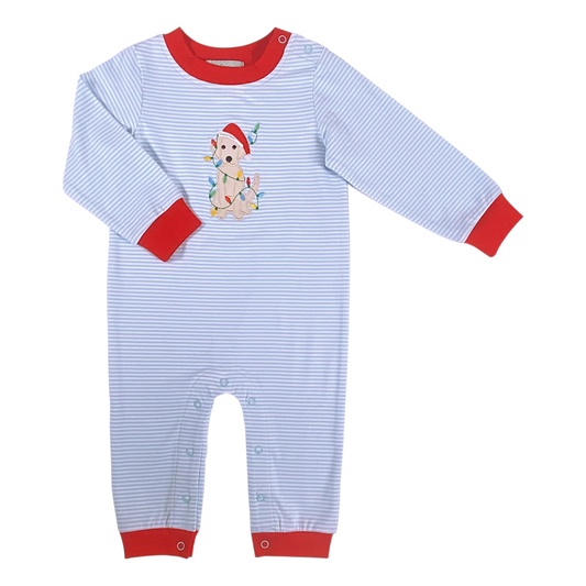 Ishtex Stripe Puppy and Christmas Lights Romper