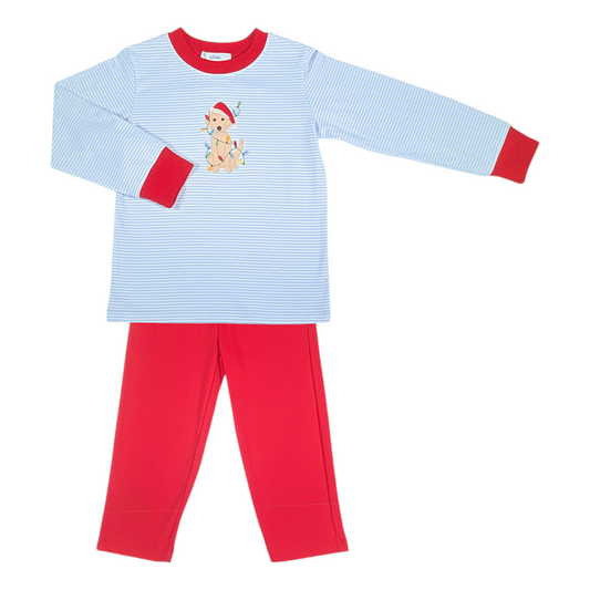 Ishtex Stripe Puppy and Christmas Lights Pant Set