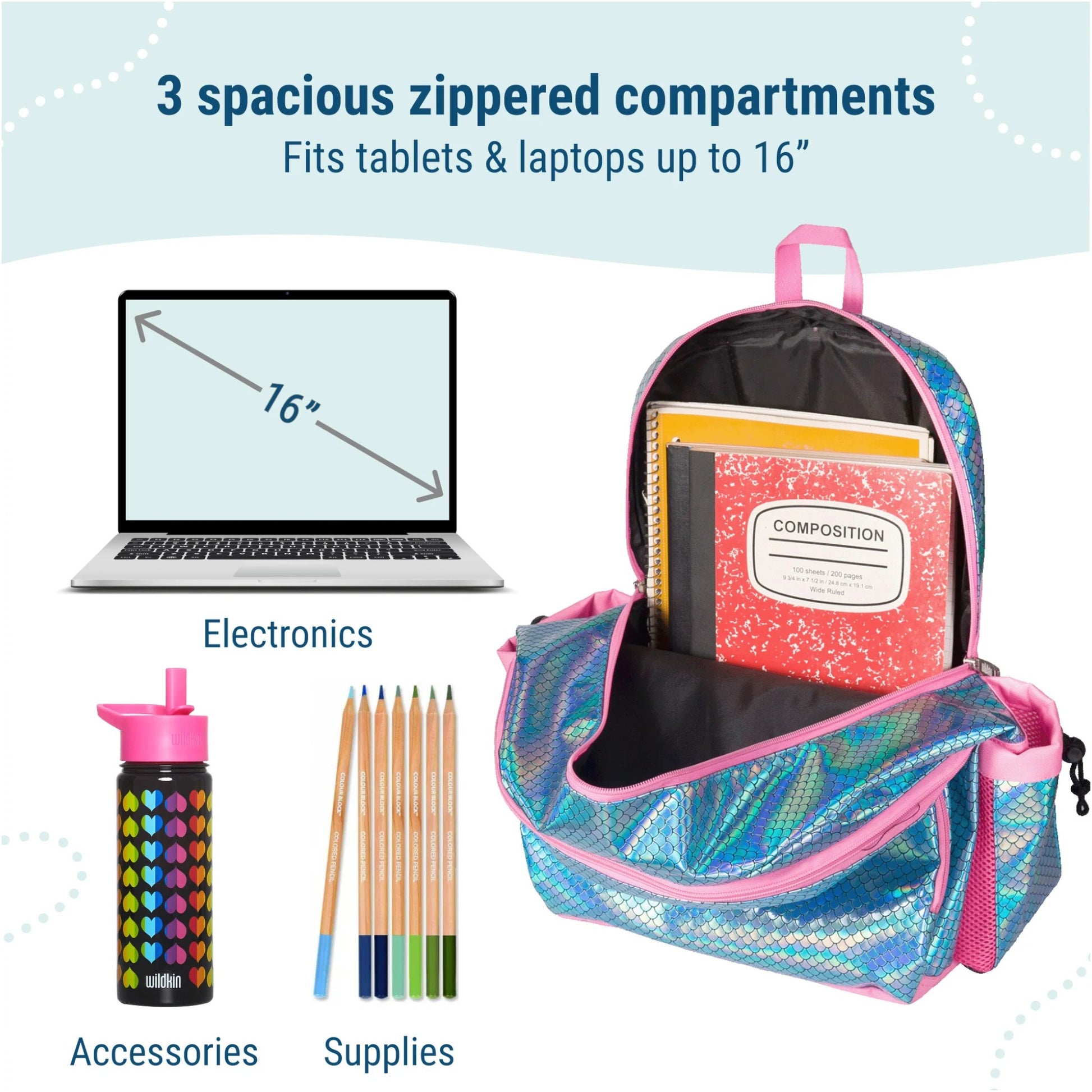 Wildkin 17-inch Kids School and Travel Backpack (Mermaid Scales)