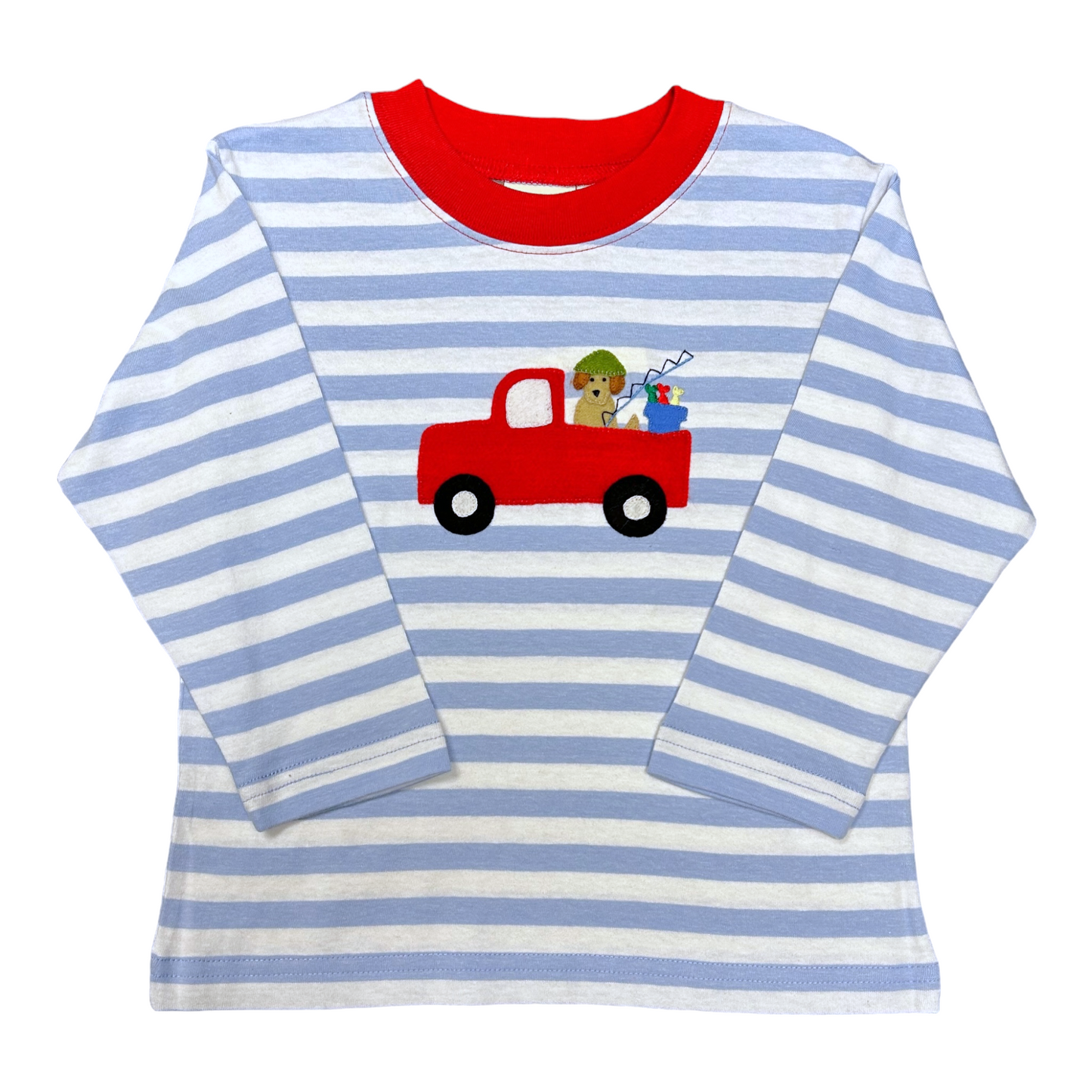 Luigi Truck With Fishing Dog Hand Applique Stripe Tee