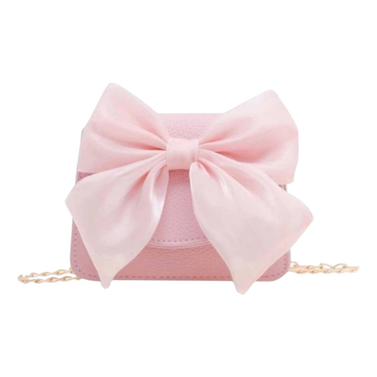 Mavi Bandz Mini Spring Pink Bow Purse Crossbody With Gold Chain