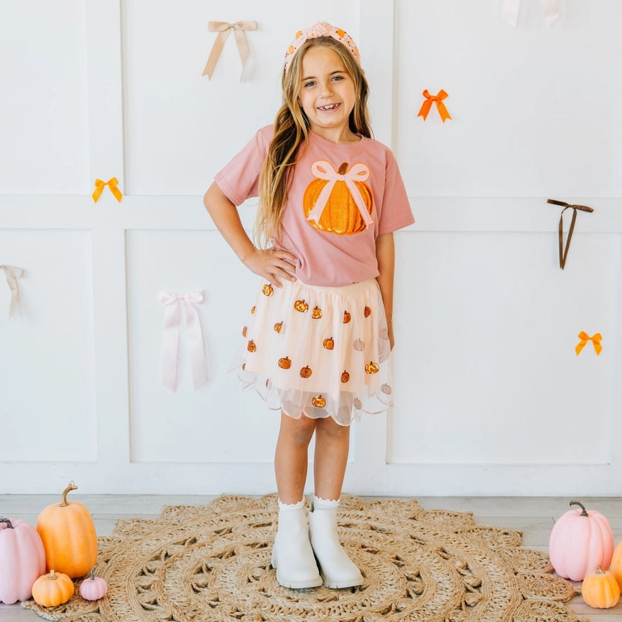 Sweet Wink Pumpkin Sequin Scallop Tutu Skirt