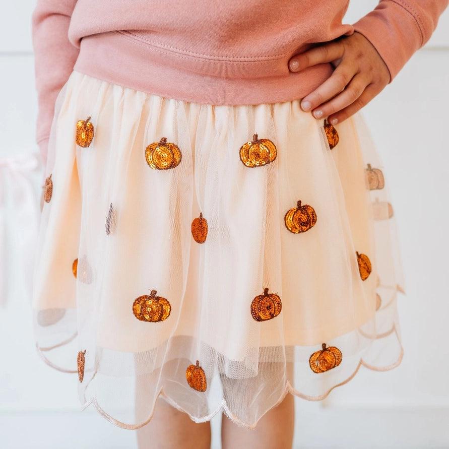 Sweet Wink Pumpkin Sequin Scallop Tutu Skirt