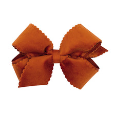 Load image into Gallery viewer, Wee Ones Medium Grosgrain Hair Bow with Scalloped Edge Faux Velvet Overlay