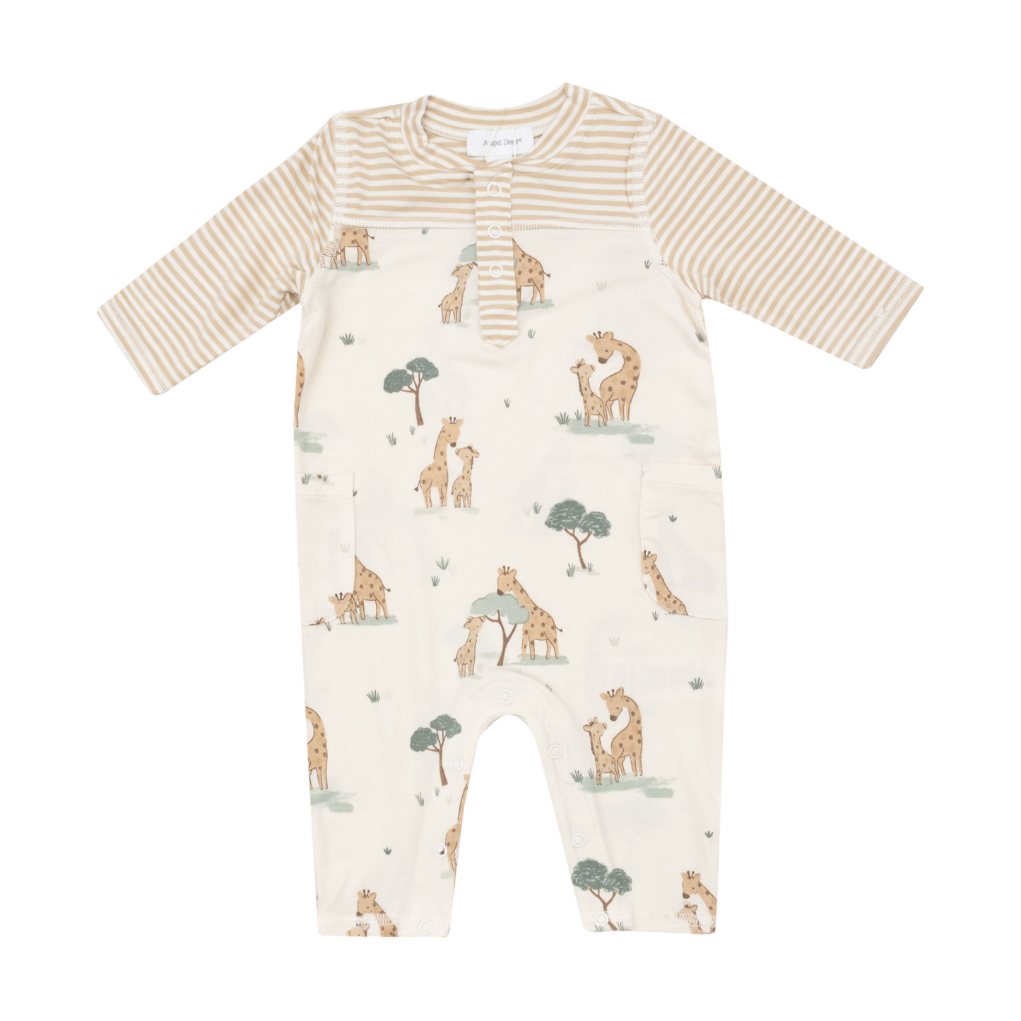 Angel Dear Giraffe Romper With Contrast Sleeve