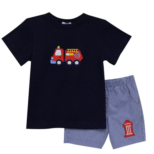 Vive La Fete Firetruck Applique Short Set