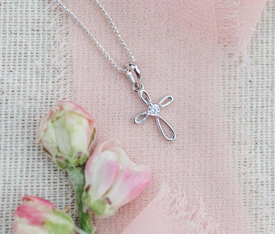 Cherished Moments Sterling Silver Infinity Cross 14" Necklace