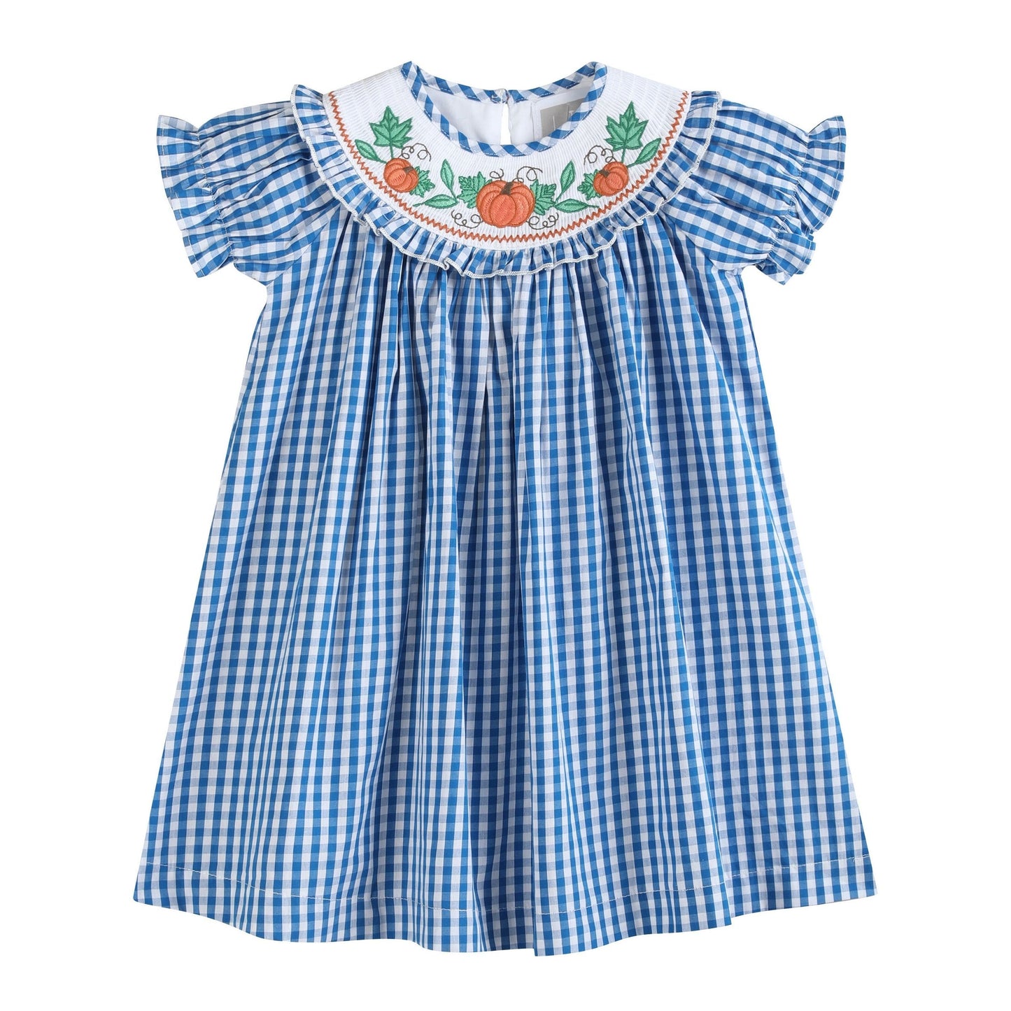 Lil Cactus Smocked Pumpkin Gingham Bishop Dress