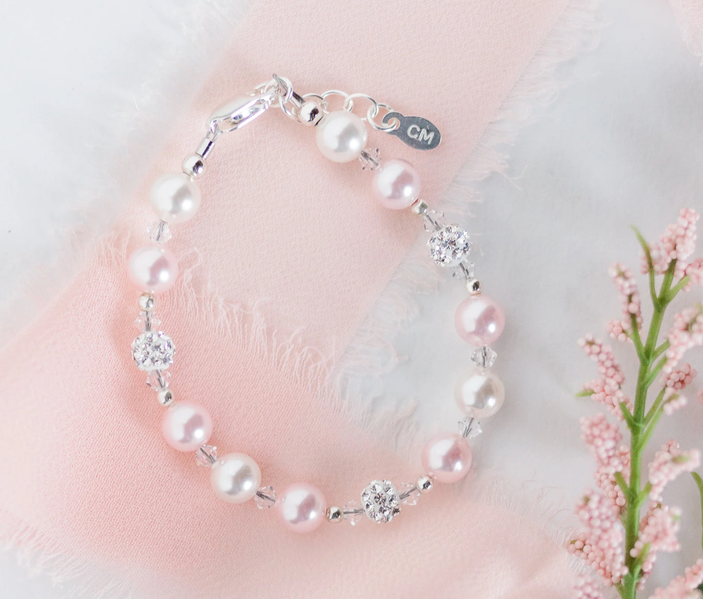 Cherished Moments Sterling Silver Pink Pearl and Stardust Small Bracelet