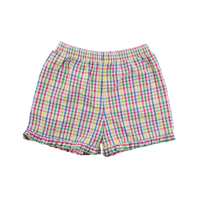 Florence Eiseman Bright Spots Plaid Ruffle Hem Seersucker Shorts