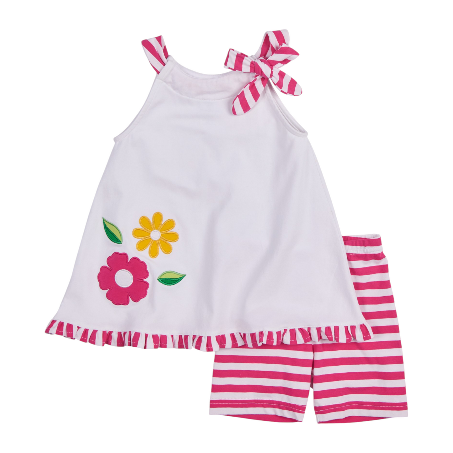 Florence Eiseman Stripe Knit Short Set With Flowers