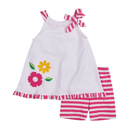 Florence Eiseman Stripe Knit Short Set With Flowers