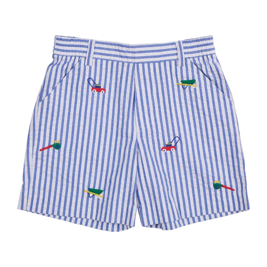 Florence Eiseman Lawn Mower Embroidered Seersucker Shorts