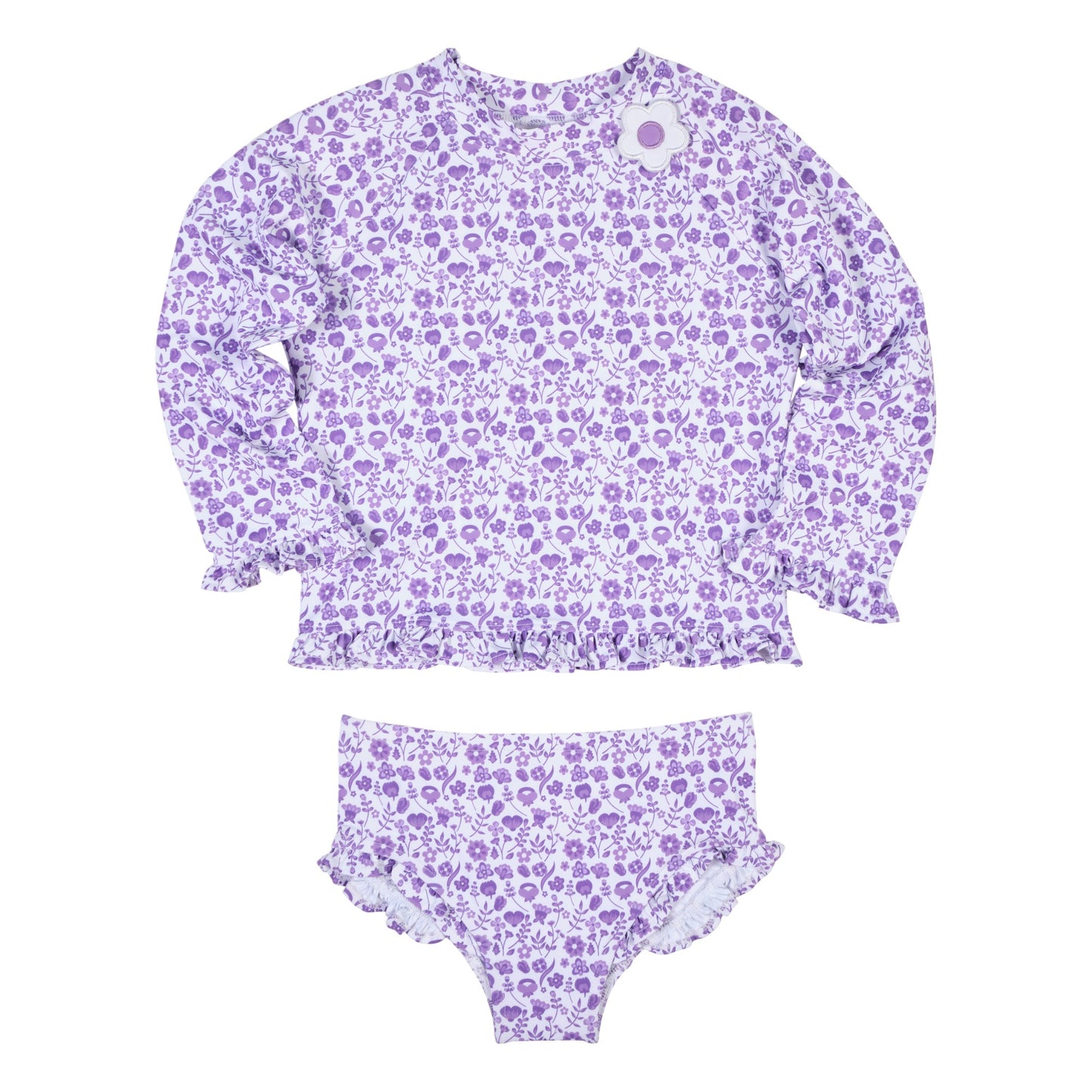 Florence Eiseman Floral Print Rash Guard Swimsuit With Ruffle
