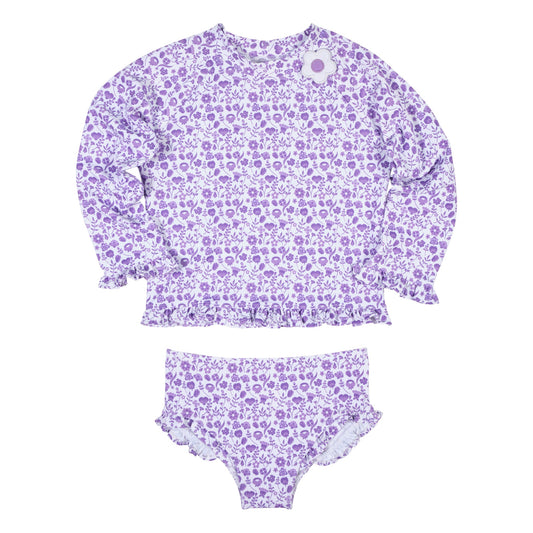 Florence Eiseman Floral Print Rash Guard Swimsuit With Ruffle