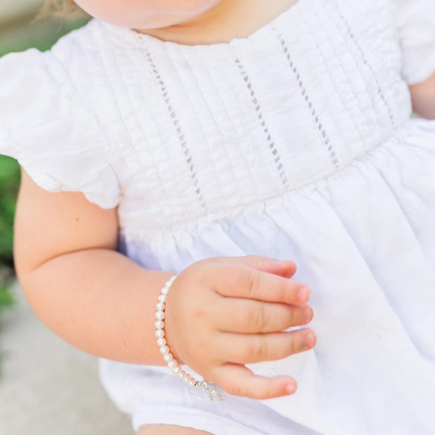 Cherished Moments Sterling Silver Pearl With Cross Bracelet