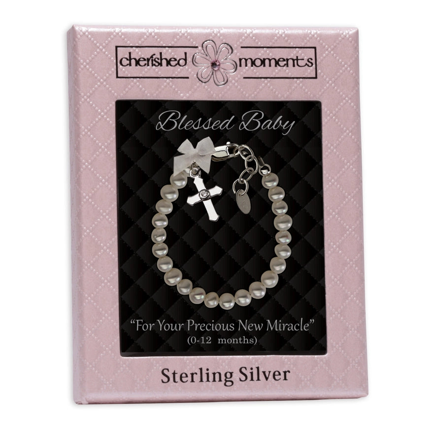 Cherished Moments Sterling Silver Pearl With Cross Bracelet