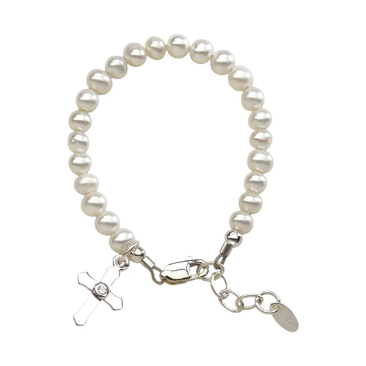 Cherished Moments Sterling Silver Pearl With Cross Bracelet
