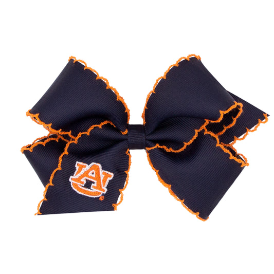 Wee Ones Medium Grosgrain Hair Bow with Moonstitch Edge and Embroidered Collegiate Logo