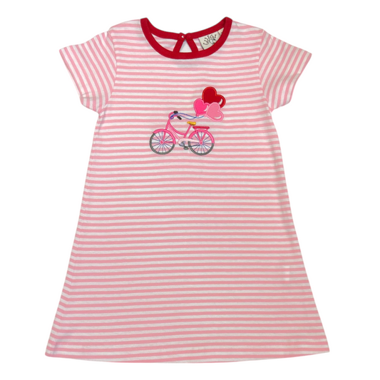 Luigi Stripe Bicycle With Hearts Applique Aline Dress