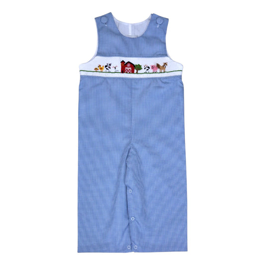Delaney Smocked Checked Farm Animals Jon Jon
