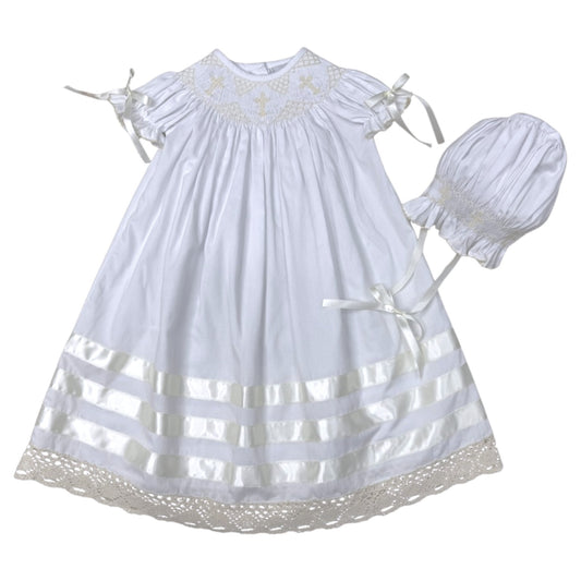 Delaney Cross Smocked Daygown & Bonnet