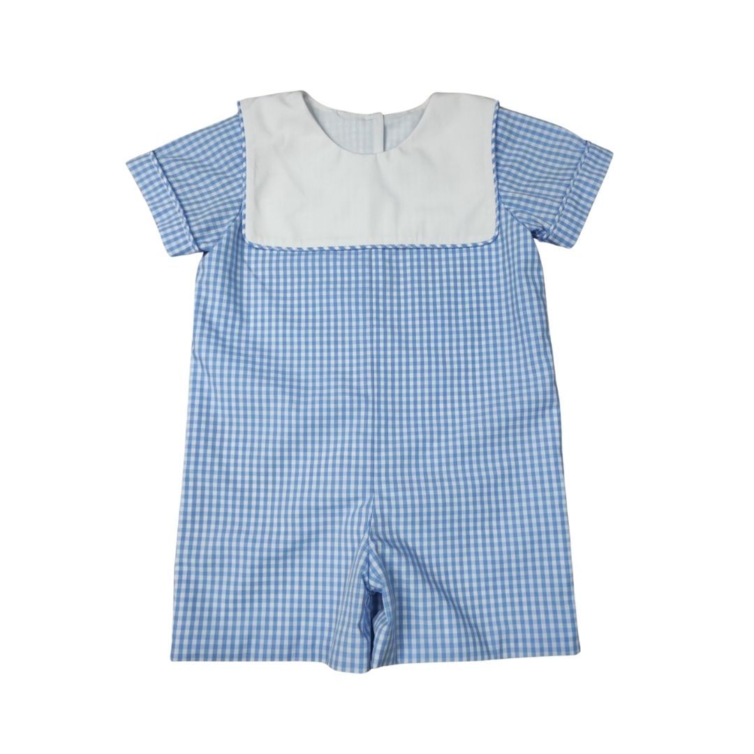 Delaney Check Romper With White Square Collar