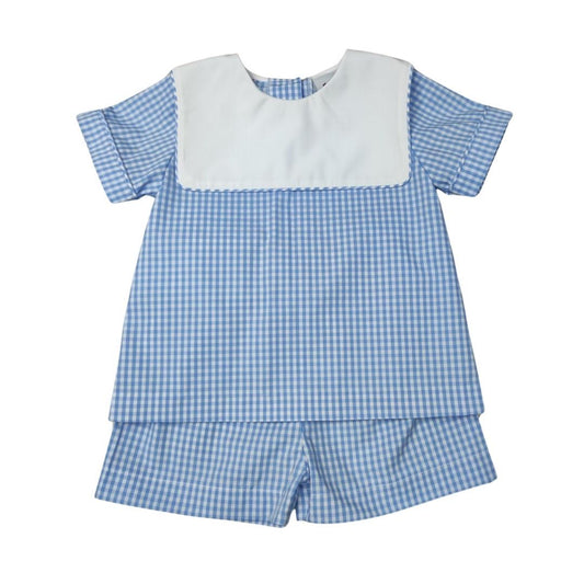 Delaney Check Short Set With White Square Collar