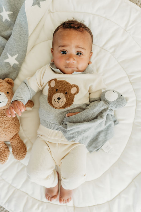 Viverano Organics Cuddly Bear Applique Collar Knit Sweater