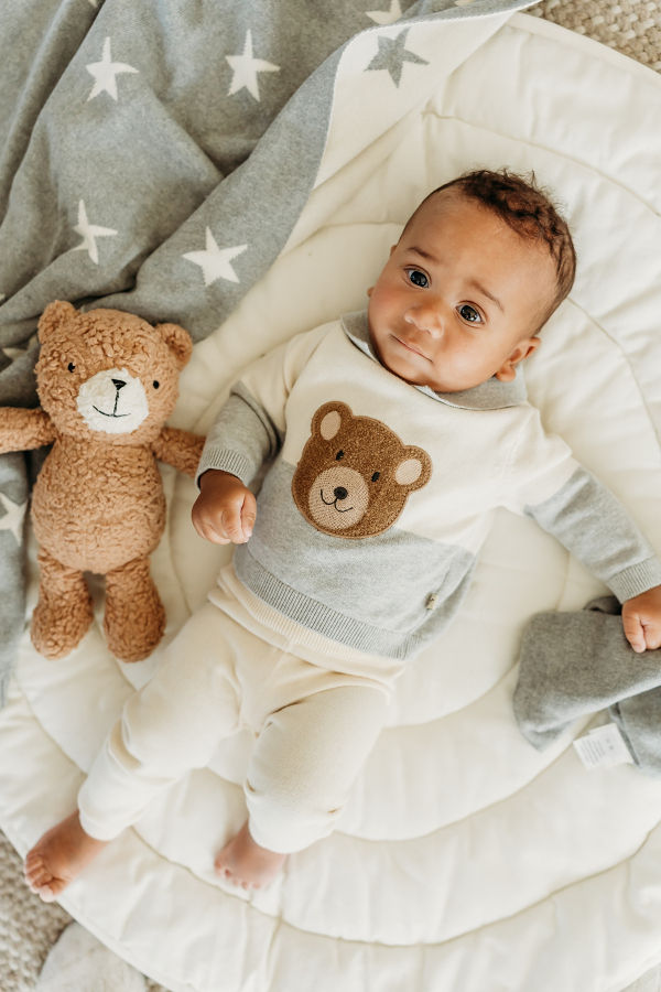 Viverano Organics Cuddly Bear Applique Collar Knit Sweater