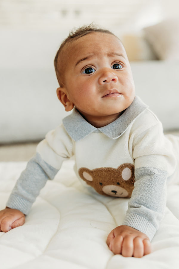 Viverano Organics Cuddly Bear Applique Collar Knit Sweater